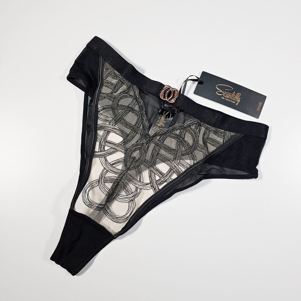 Scantilly by Curvy Kate Lovers Knot Thong Panty, Black/Latte, Size S